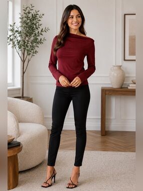 Off-shoulder Long Sleeve Top - Burgundy
